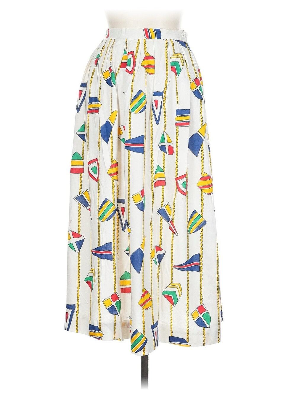 VTG JH collectibles White Sailboat Nautical Print Midi Skirt 12